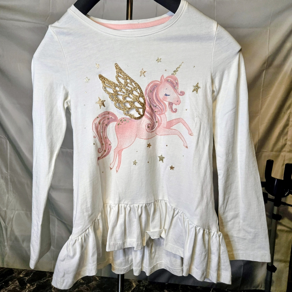 Cynthia Rowley White and Pink Unicorn Long Sleeve Tee